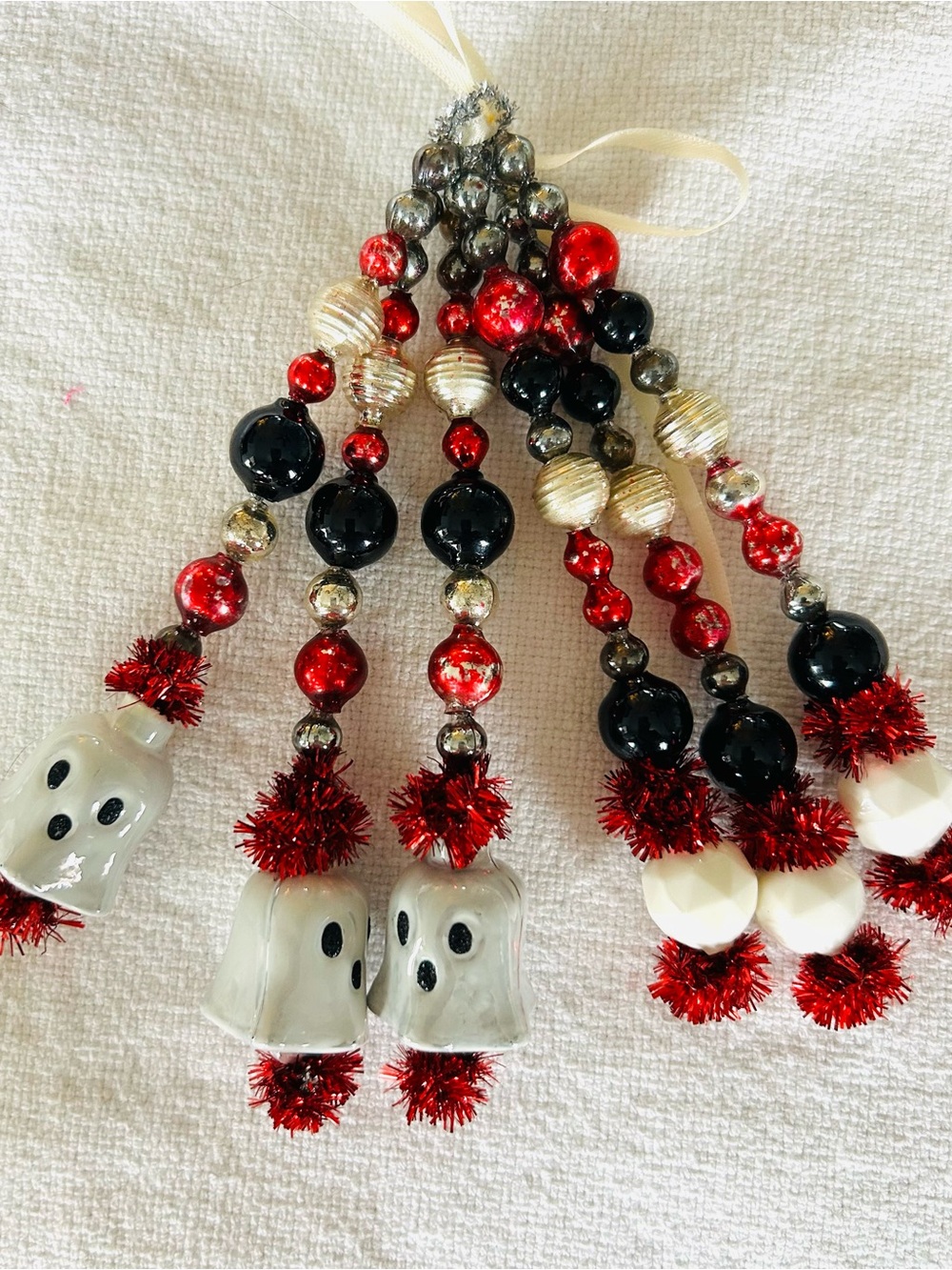 Vintage Repurposed Halloween ornaments, Glass garland bead icicle